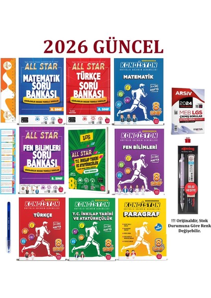 8. Sınıf All Star Tüm Dersler Soru Bankası ve Kondüsyon Deneme Seti 9 Kitap+Tikky 0.7 mm Kalem Seti