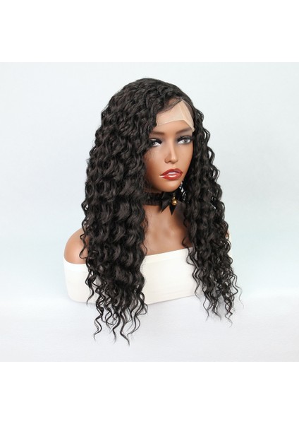 Siyah Yoğun Dalgalı Orta Boy Fiber Sentetik Tül Peruk modelleri