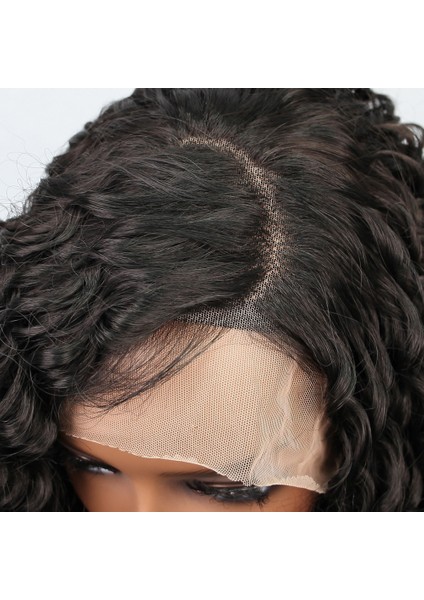 Siyah Yoğun Dalgalı Orta Boy Fiber Sentetik Tül Peruk indirimleri