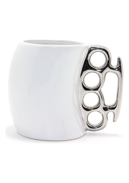 Porselen Muşta Tasarımlı Kupa Bardak Gümüş Renk