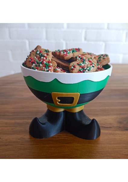 Elf & Santa Cookie Bowl – Yılbaşı Temalı Ayaklı Kurabiye Kasesi (Çoklu Renk Seçeneği) modelleri