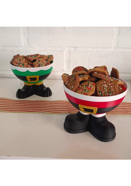 Elf & Santa Cookie Bowl – Yılbaşı Temalı Ayaklı Kurabiye Kasesi (Çoklu Renk Seçeneği) fırsatları