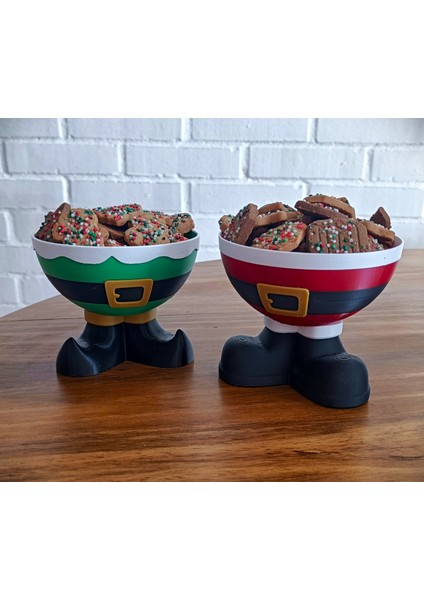 Elf & Santa Cookie Bowl – Yılbaşı Temalı Ayaklı Kurabiye Kasesi (Çoklu Renk Seçeneği) indirimleri