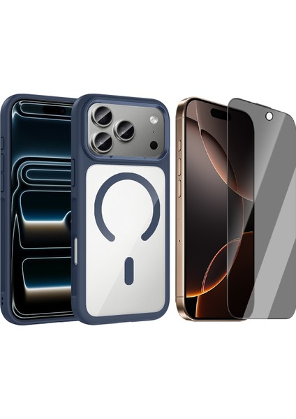 iPhone 17 Pro Max Kılıf M-Safe Şarj Özellikli Metal Kamera Çerçeveli Zore Tiko Kapak + Hayalet Ekran Koruyucu