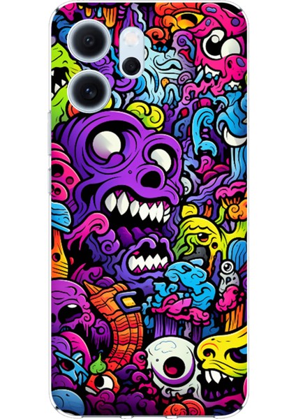 Oppo Reno 14F Uyumlu Psikodeli Renkli Canavarlar Baskılı Silikon Kılıf