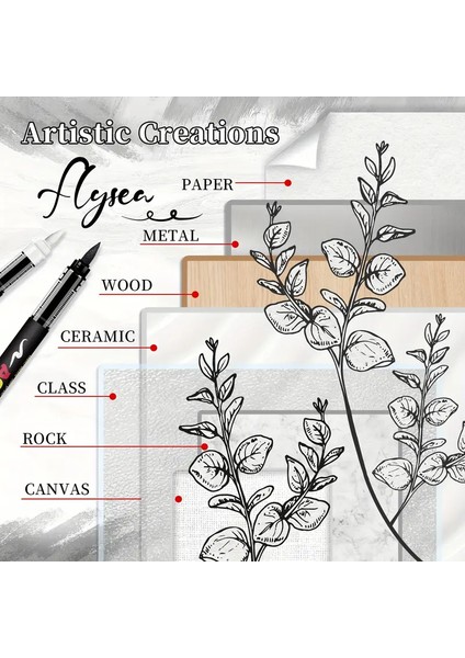 Art Tone 2'li Siyah Beyaz Akrilik Marker Fırça Uçlu Keçeli Kalem Seti Posca Gibi Taş Kağıt Metal Tahta Cam modelleri