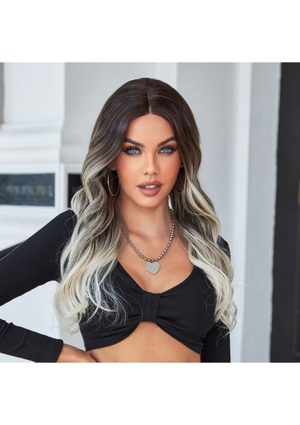 Koyu Kestane Ombre/ Kumral Beyaz Platin Röfleli Tül Peruk indirimleri