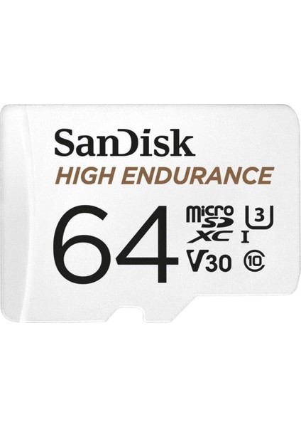 Endurance Microsdxc Hafıza Kartı 64 GB + Adaptör (Camları ve Özel Güvenlik Kameraları Için, 100 Mb/s Okuma, Full Hd ve 4K Videolar Için V30)