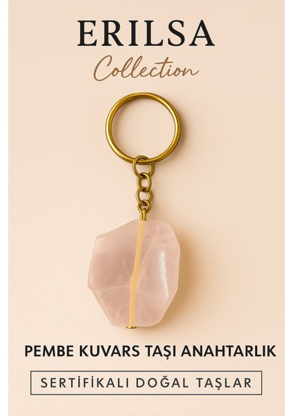 Sertifikalı Pembe Kuvars Taşı Anahtarlık - Sevgi ve Şefkat Taşı