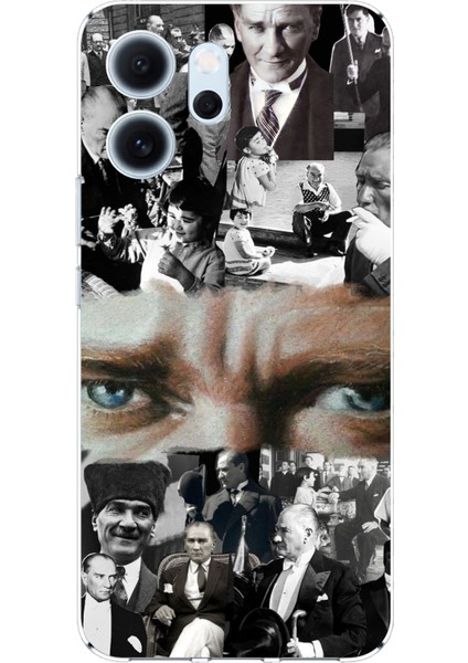 Oppo Reno 14F Uyumlu Atatürk Renkli Kolaj Gözler Baskılı Silikon Kılıf