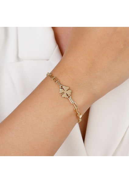 Altın Yonca Figürlü Bileklik - 14K modelleri