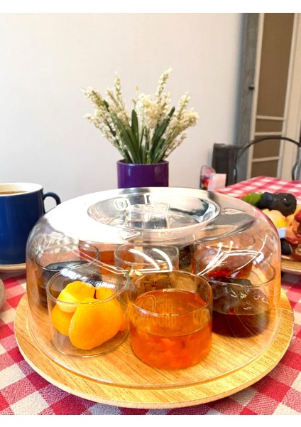 8 Adet 150 ml Borosilikat Yuvarlak Ahsap Fanus - Kapaksız Recellık-Kahvaltılık - ( 70 x 60 Mm)