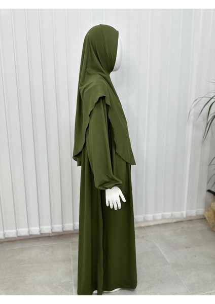 Çocuk Namaz Elbisesi Hazır Eşarbı ile Takım Haki Yeşili fiyatları