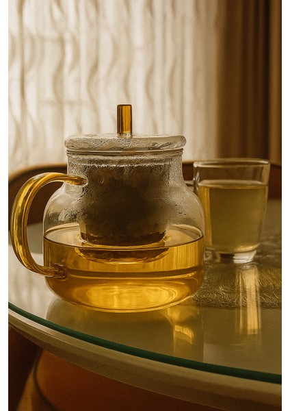 Cam Kapaklı ve Demlikli, Gold Saplı Borosilikat Cam Demlik 900 ml fırsatları