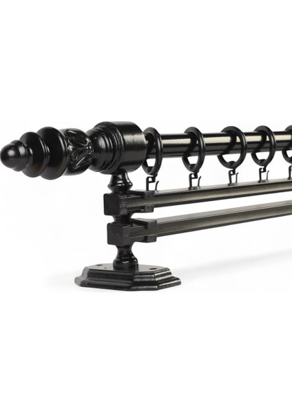 Modern Demonte Başlıklı Çift Raylı Ahşap Rustik Perde Askısı