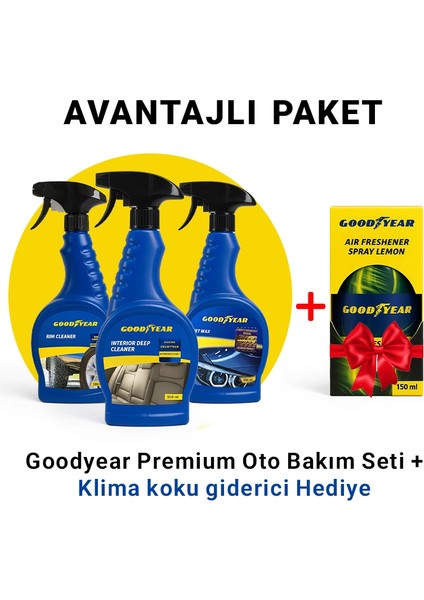 Avantajlı Paket Goodyear 3 Lü Premium Oto Bakım Seti Klima Koku Giderici Hediye