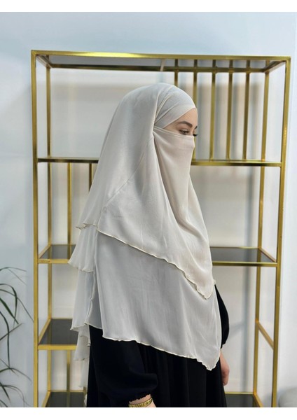 Tesettür Şifon Sufle,hazır Peçeli, Khımar ,hicap,bej