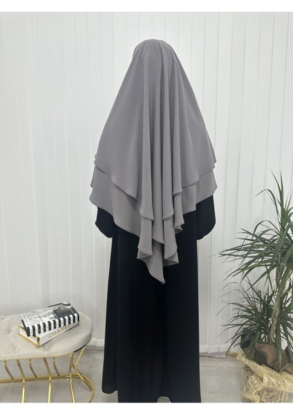 Iki Katlı Hazır Sufle Esarp Medine Ipegi Hac ve Umre Için Uygundur Gri modelleri