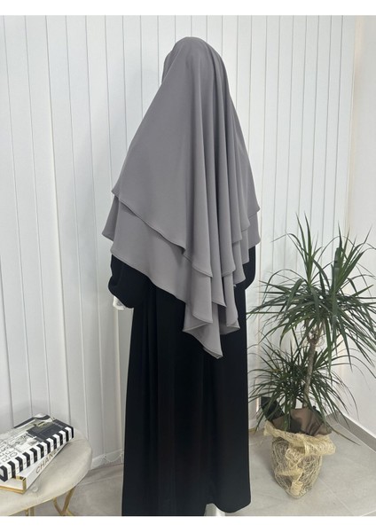 Iki Katlı Hazır Sufle Esarp Medine Ipegi Hac ve Umre Için Uygundur Gri fırsatları