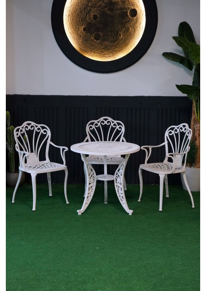 Istanbul Masa Takımı Ø75 cm Yuvarlak Masa + 3 Adet Istanbul Koltuk Ferforje Görünümlü Set