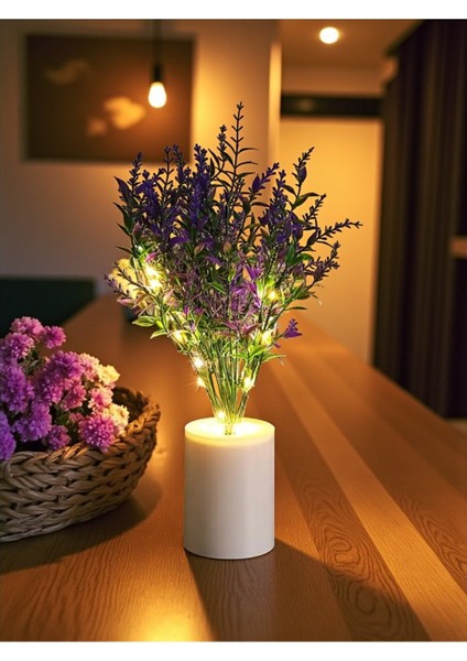 Mor Renk Lavanta Tasarımlı Dekoratif LED Işıklı Lamba