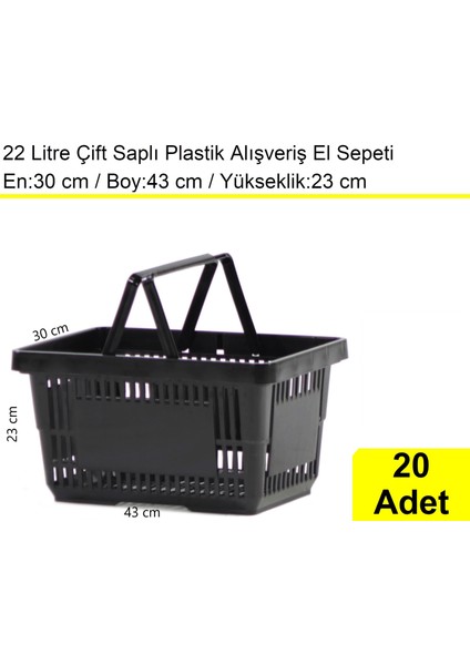 Plastik Market Alışveriş El Sepeti 22 Litre Siyah 20 Adet