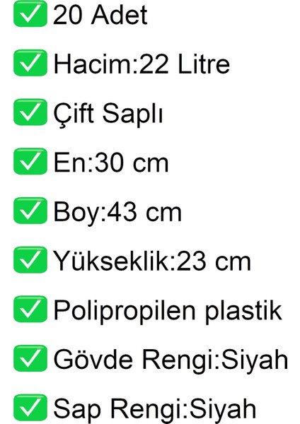 Plastik Market Alışveriş El Sepeti 22 Litre Siyah 20 Adet fiyatları