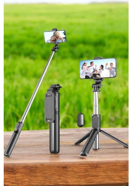Tripod Kablosuz Bluetooth Bağlantılı Selfie Çubuğu 360 Derece Dönebilen fırsatları