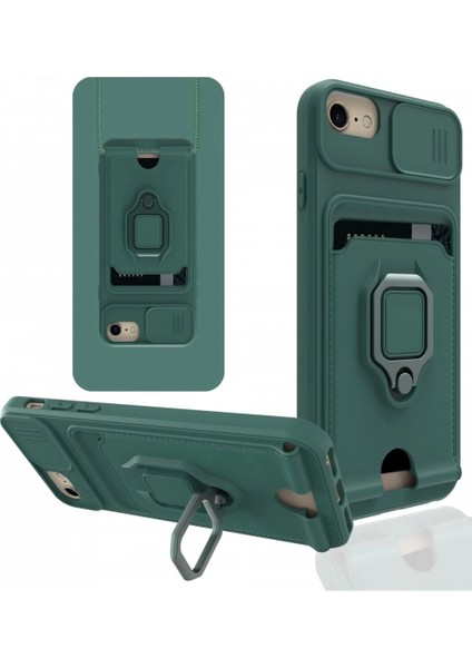 iPhone 6 Kılıf Zuma Kartvizitli Yüzüklü Silikon - Yeşil (K95)