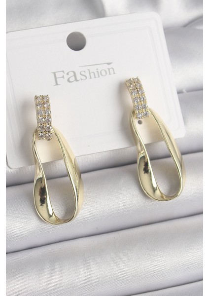 Pirinç Zirkon Taşlı Sallantı Kadın Küpe - TJ-BKP9836