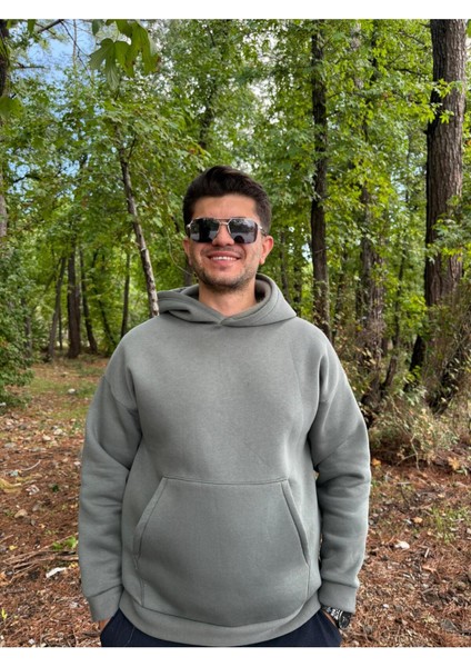 Erkek 3 Iplik Basic Oversize Kanguru Cepli Kapüşonlu Sweatshirt fiyatları