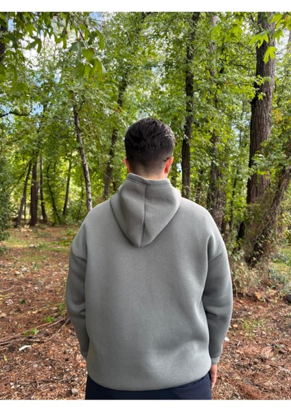 Erkek 3 Iplik Basic Oversize Kanguru Cepli Kapüşonlu Sweatshirt fırsatları