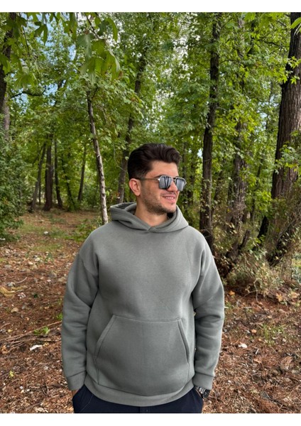 Erkek 3 Iplik Basic Oversize Kanguru Cepli Kapüşonlu Sweatshirt indirimleri