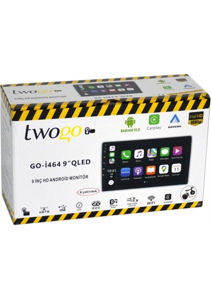 GO-I464 Android Monitör 9 Inç QLED Hd Dokunmatik Ekran (Carplay, 4GB+64GB, 60WX4, Bt)