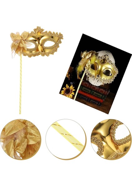 Altın Işıltılı Tutmalı Fotoğraf Çekimi Maskesi 18X29 cm (5067)