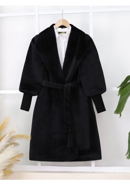 Alpaco Kolu Ribanalı Şal Yaka Astarlı Kaşe Kaban -Siyah -Collectıon fiyatları