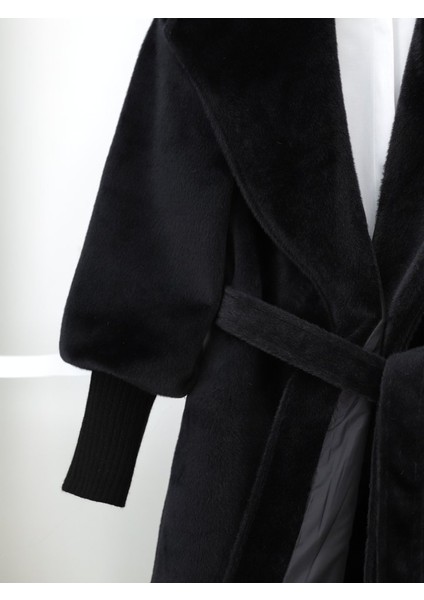 Alpaco Kolu Ribanalı Şal Yaka Astarlı Kaşe Kaban -Siyah -Collectıon modelleri