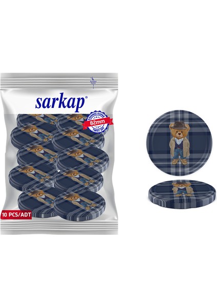 Hijyenik Paketli 10 Adet Kavanoz Kapağı – Yılbaşı Seri – Teddy Ekose 82 mm
