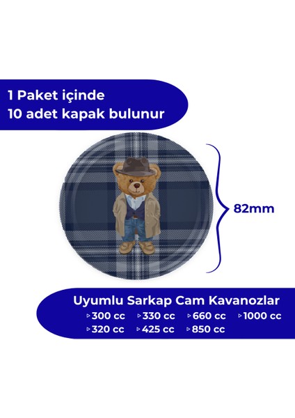 Hijyenik Paketli 10 Adet Kavanoz Kapağı – Yılbaşı Seri – Teddy Ekose 82 mm fiyatları
