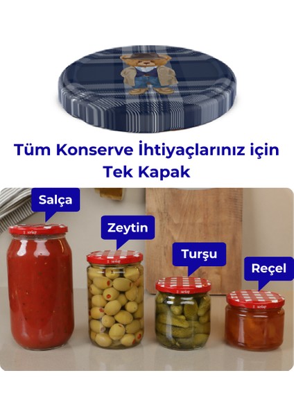 Hijyenik Paketli 10 Adet Kavanoz Kapağı – Yılbaşı Seri – Teddy Ekose 82 mm fırsatları