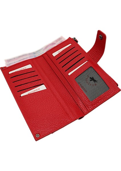 Hakiki Deri El ve Omuz Askılı El Bandlı ve Telefon Bölmeli Kadın Cüzdanı - Kırmızı modelleri
