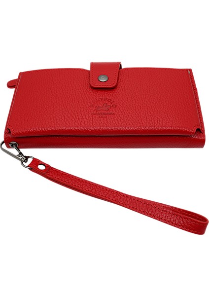 Hakiki Deri El ve Omuz Askılı El Bandlı ve Telefon Bölmeli Kadın Cüzdanı - Kırmızı fırsatları