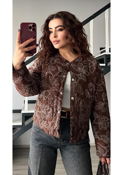 Kahve Desenli Astarlı Kapitone Ceket