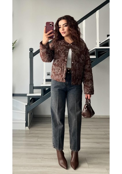 Kahve Desenli Astarlı Kapitone Ceket