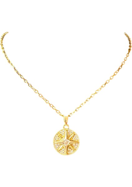 Çelik Gold Taşlı Pusula Kolye