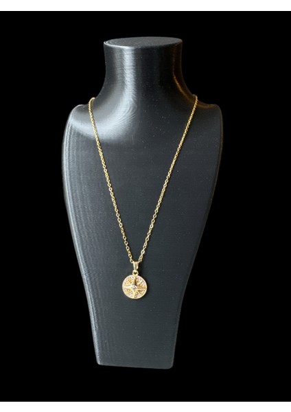 Çelik Gold Taşlı Pusula Kolye modelleri