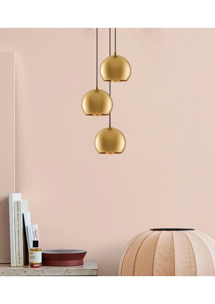 Bronz Üçlü Küre Sarkıt Avize Pirinç Renk