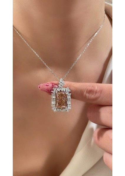 Ithal Yüksek Kalite Üretim Radiant Kesim Pembe Pırlanta Montür Dikdörtgen Model Kolye 925 fiyatları