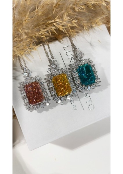 Ithal Yüksek Kalite Üretim Radiant Kesim Pembe Pırlanta Montür Dikdörtgen Model Kolye 925 modelleri