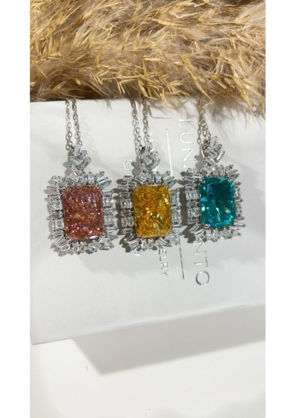 Ithal Yüksek Kalite Üretim Radiant Kesim Pembe Pırlanta Montür Dikdörtgen Model Kolye 925 fırsatları